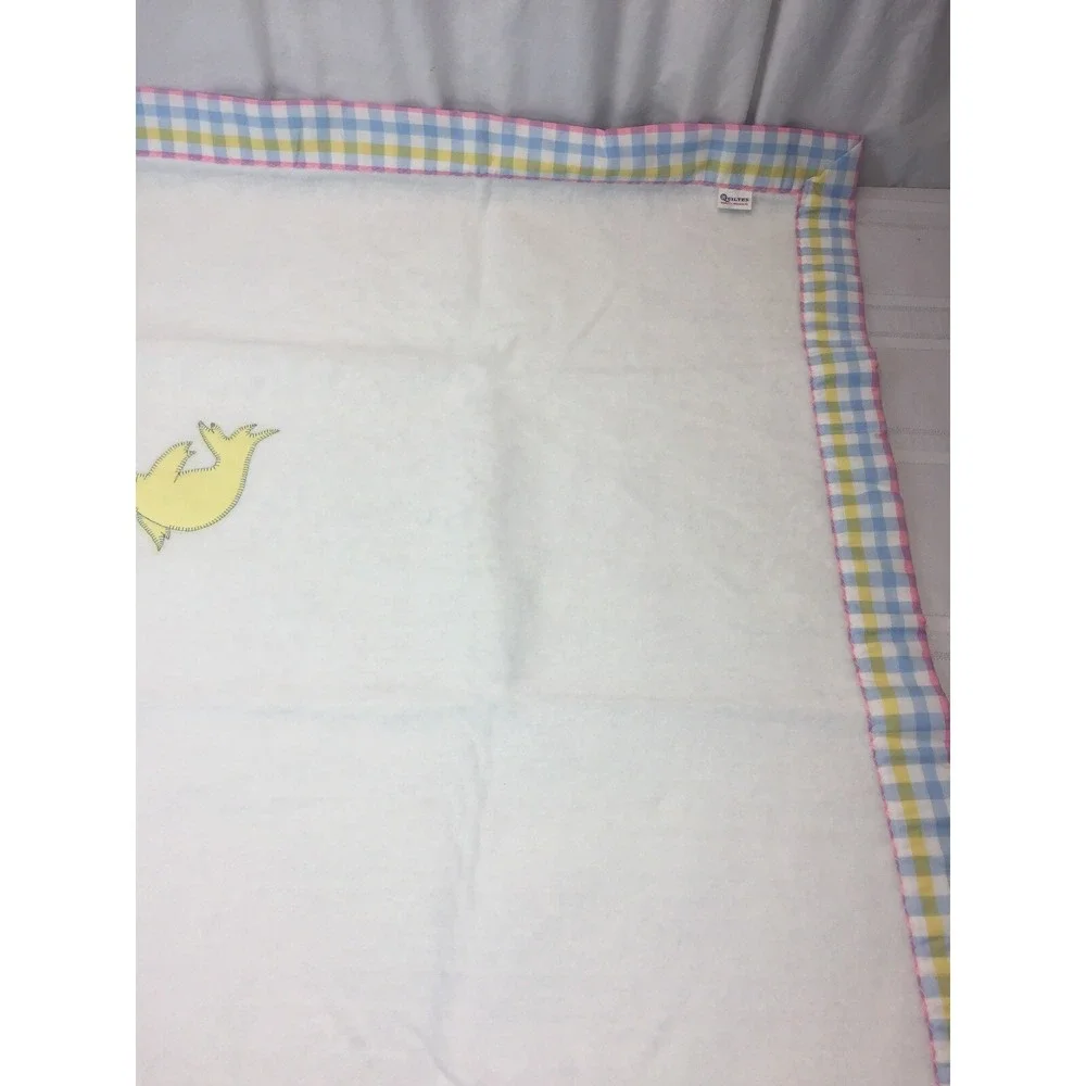 Vintage Quiltex New Baby Blanket Pastel Checked edging Seal Union Made USA